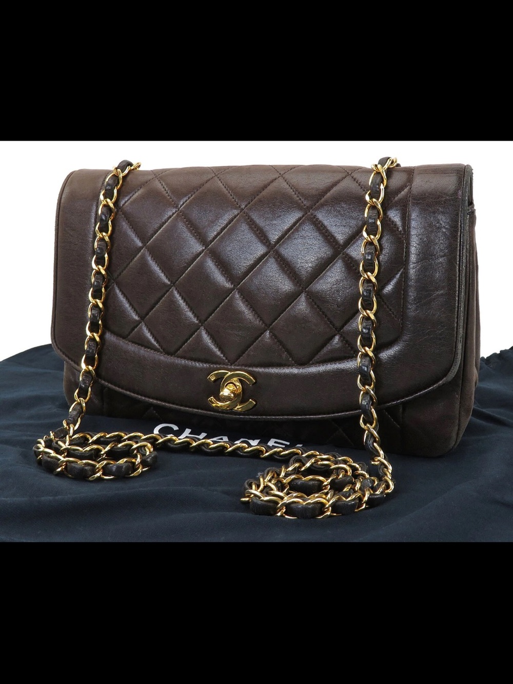 Chanel Quilted Double Flap Shoulder Bag in Dark Brown